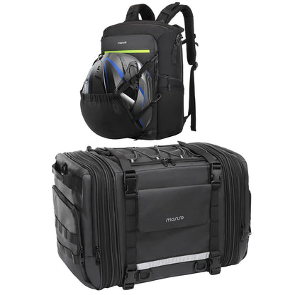 MOSISO Expandable Motorcycle Helmet Backpack Bag&Motorcycle Tail Bag with Expandable Capacity 32L-48L, Motorbike Rear Seat Trunk Gear Bag with Rain Cover&Shoulder Strap, Black