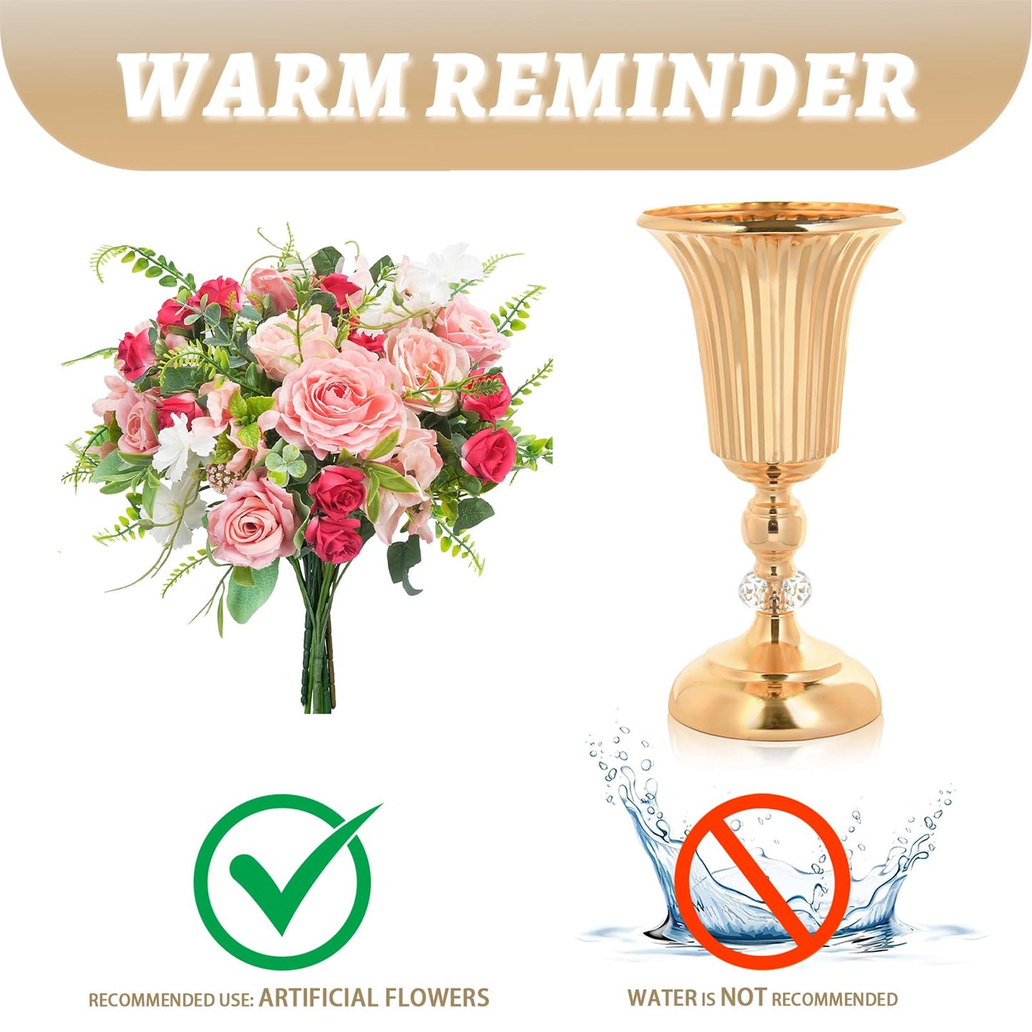 11.6 inches Metal Wedding Flower Trumpet Stripe Vases Table Centerpieces for Artificial Flower Arrangements for Anniversary Celebration/Wedding/Party/Birthday Event Aisle Home Decor (Gold, 6pcs)