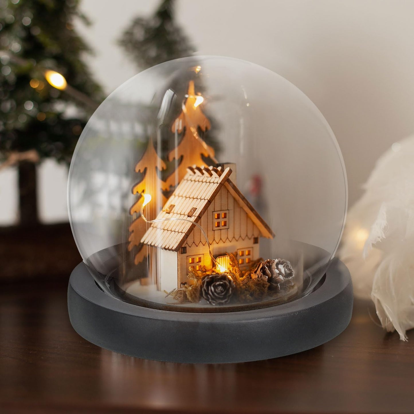 PATIKIL 4.1" Clear Cloche Glass Dome, Glass Bell Jar Globe Display Case Tabletop Centerpiece with Black Wooden Base for Succulents Christmas Decor