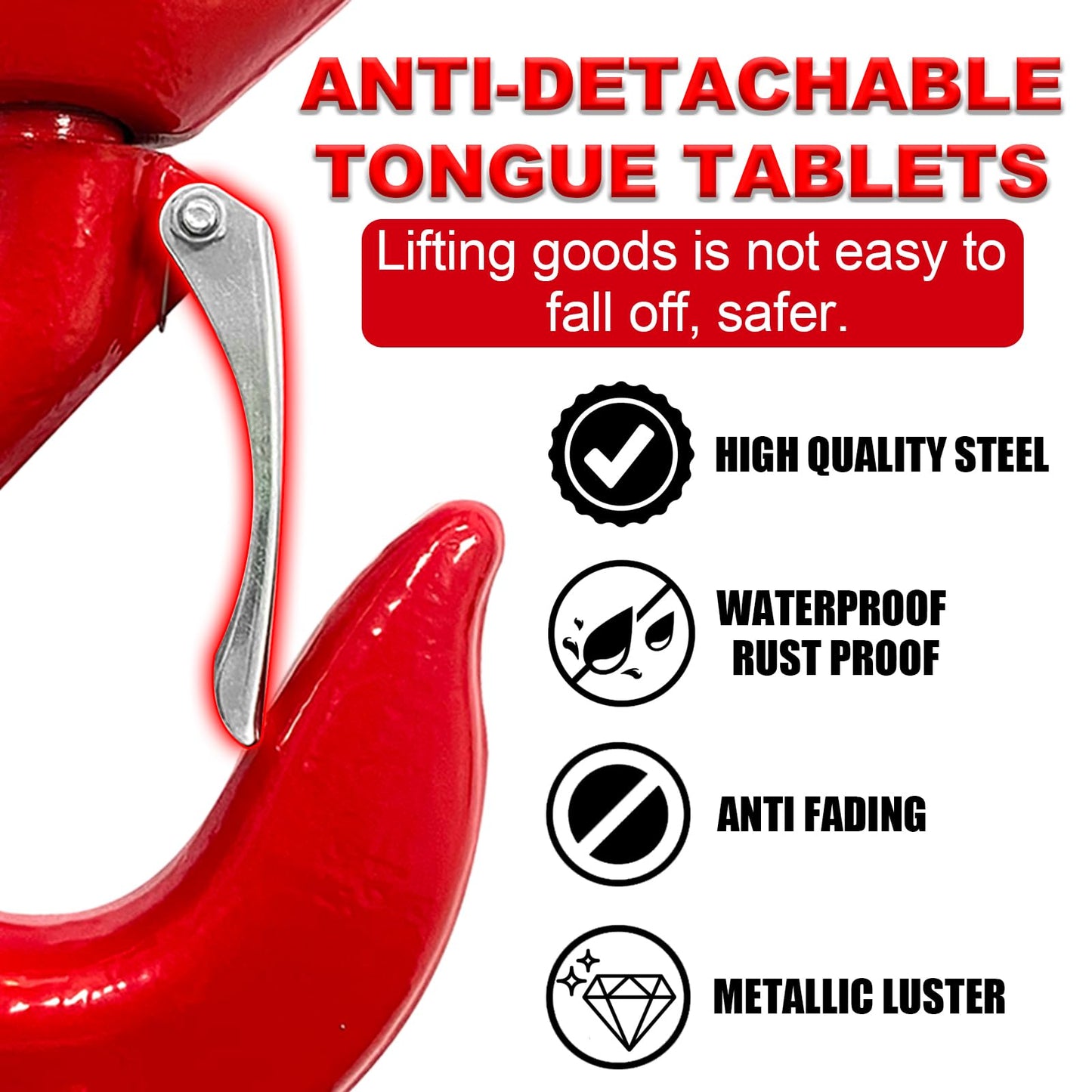 5 Tons Heavy Duty Swivel Hook with Safety Latch,360 Degree Rotating Crane Swivel Lifting Eye Hook for Crane, Swivel Chain Hooks for Lifting Chains Port Transportation, 11000 Lbs Capacity,Red