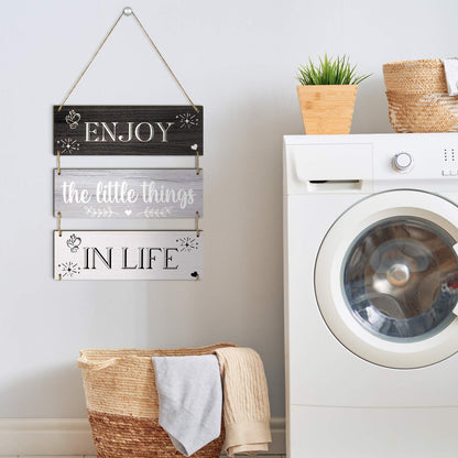 Jetec Enjoy The Little Things in Life Wall Decor,family Hanging Wood Sign Rustic Wooden Wall Decor Board Decorative Plank Hanging Sign for Living Room Bedroom Outdoor(Gray Series)