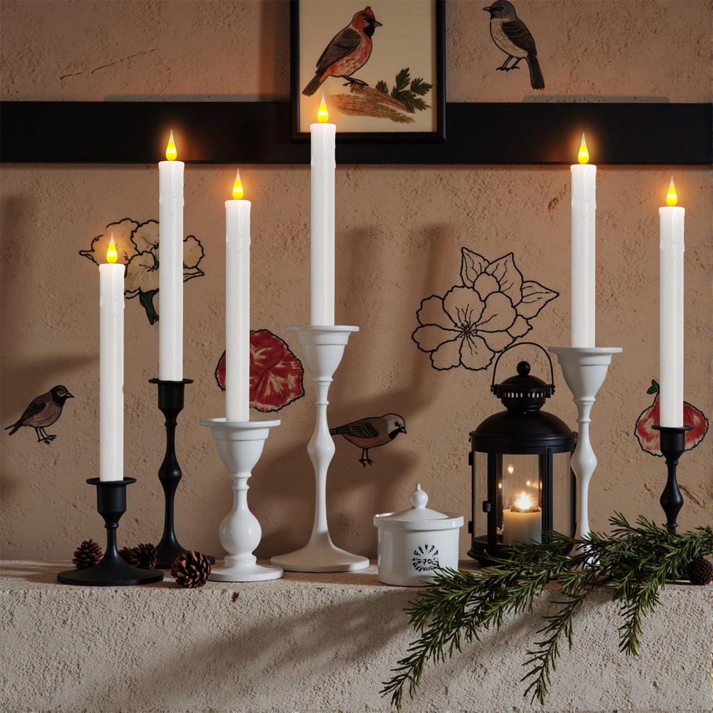 Pierty Flameless Taper Candles with Remote Control, Battery-Operated LED Warm Light 3D Wick Lamp Window Decor Candles, 6-Pack, Christmas Home Decor, Wedding Decorations.