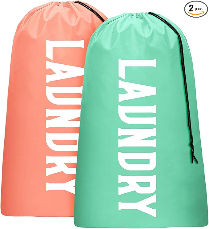 2 Pack XL Travel Laundry Bag, Machine Washable Dirty Clothes Organizer