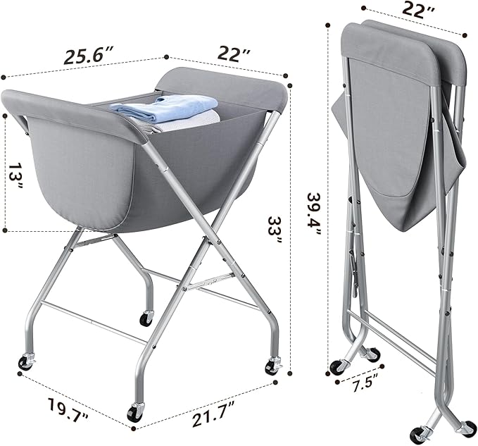 ELYKEN Laundry Cart with Wheels, 33”H Easy Rolling Laundry Hamper with