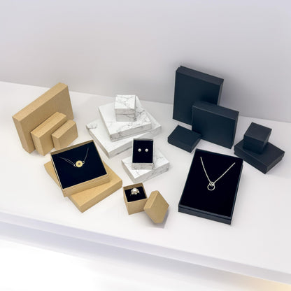 TheDisplayGuys - 24-Pack Cardboard Kraft Paper Jewelry Gift Boxes w. Velvet Padding - Necklace/Pendant - Marble White - #33 (3.5" x 3.5" x 1.0")