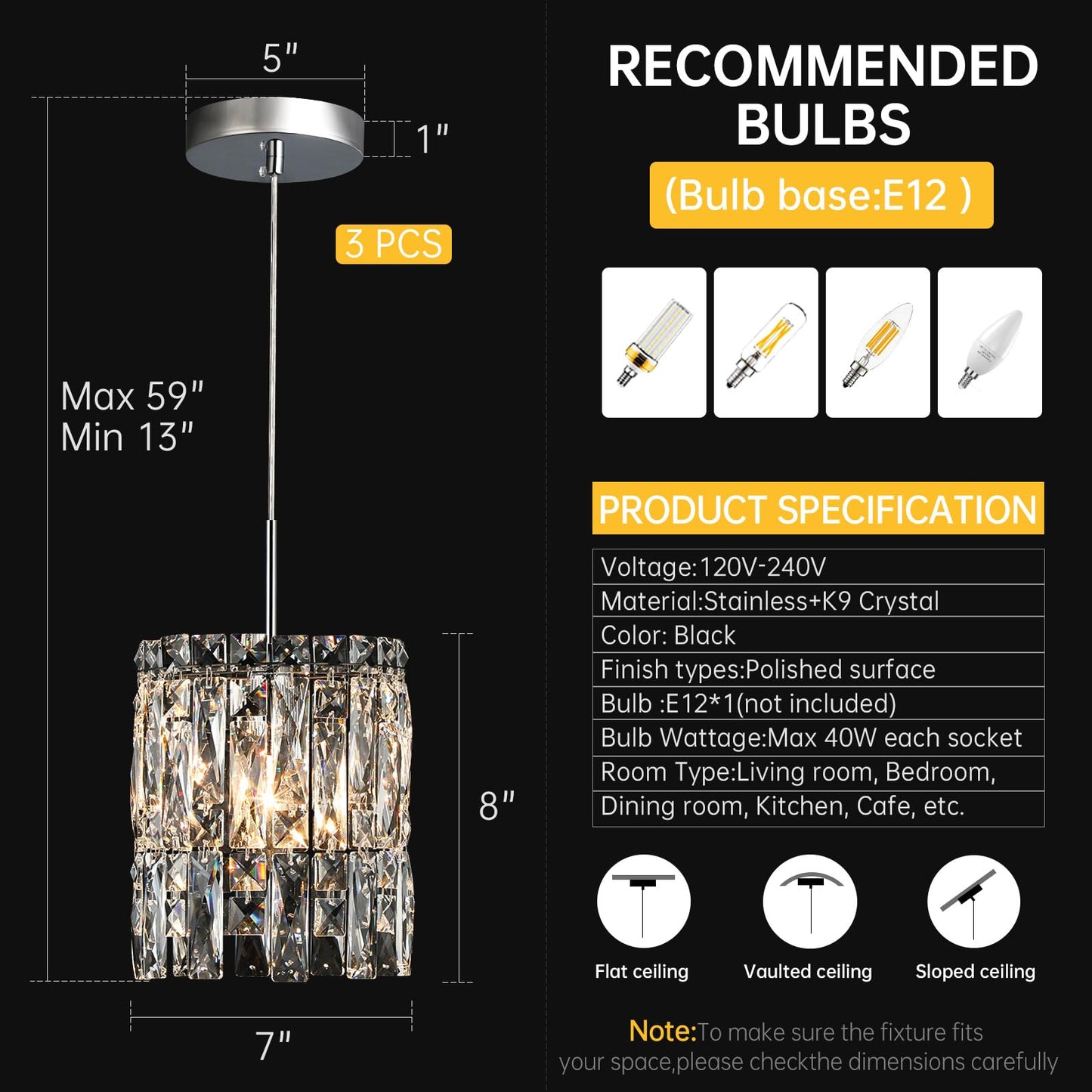 NISIDUN Modern K9 Crystal Pendant Lights Kitchen Island Set of 3,Chrome Chandeliers for Dining Room Light Fixtures Over Table,Hanging Lighting for Kitchen Island Entryway Bathroom BedHead Bedroom