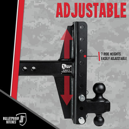 BulletProof Hitches - 2.5" Adjustable Heavy Duty Trailer Hitch (22,000 lb. Rating) - Offset 4" and 6" Drop/Rise Trailer Hitch with 2" & 2-5/16" Dual Ball Powder Coat, Solid Steel, Corrosion-Resistant