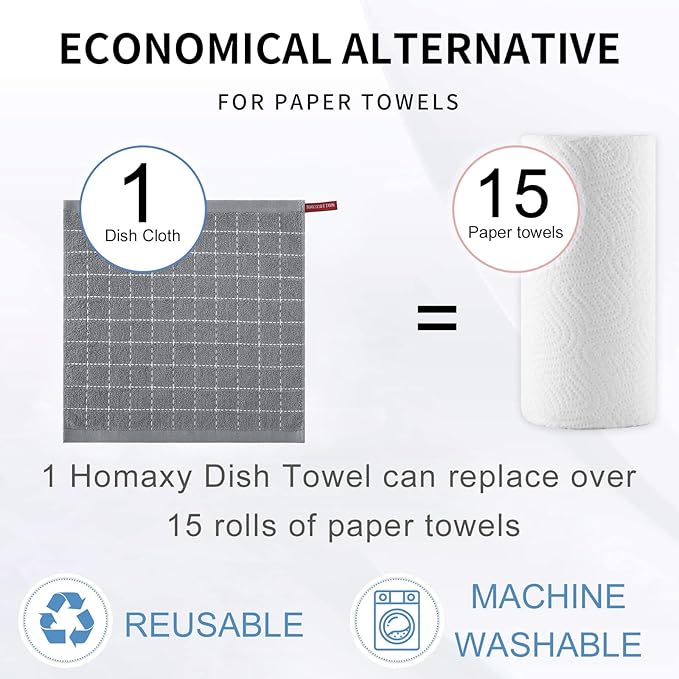 Homaxy 100% Cotton Terry Kitchen Dish Cloths, Ultra Soft and Absorbent Dish