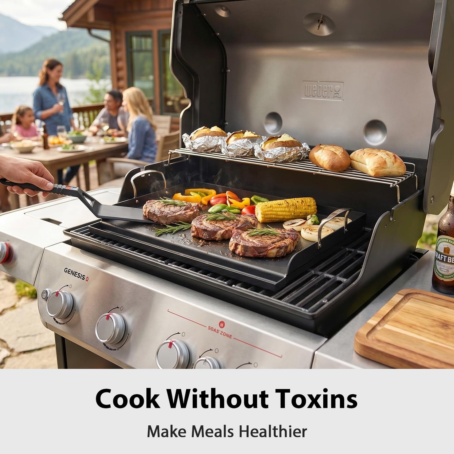 Utheer Griddle Kit, 25" x 16" Pre-Seasoned Cast Iron Flat Top Griddle with Scratch-Free Tools, Universal Grill Griddle for Gas & Charcoal Grills, Camping, Tailgating and BBQ