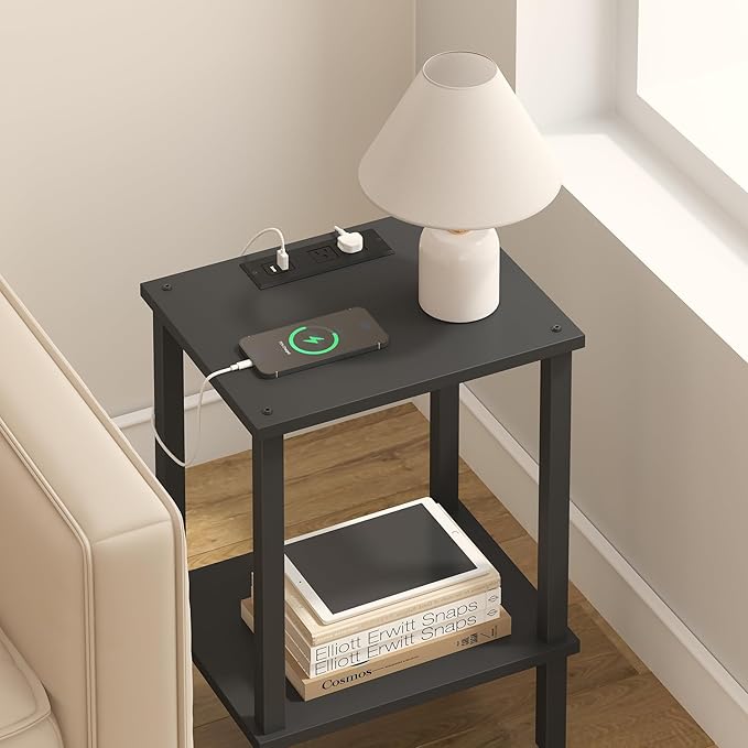 TUTOTAK End Table with Charging Station, Side Table with USB Ports and Outlets