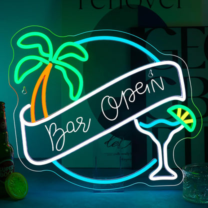 WX&YH Bar Open Neon Sign Cocktail Coconut Tree Led Light Open Signs for Business Bar Decorations for Home Pub Party Club Beer Bar Lights Man Cave Coffee Stores Restaurant Palm Decor Gifts