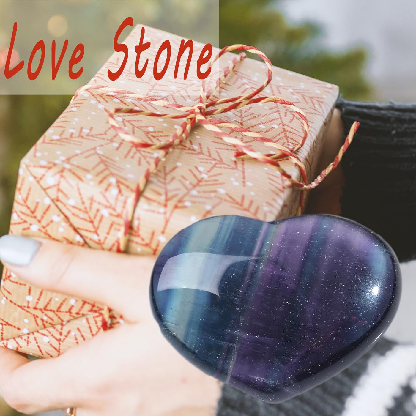 MAIBAOTA 45 mm Fluorite Crystals Large Heart Stone Healing Crystals Gifts for Women Natural Reiki Gemstone Polished Heart Shaped Rocks Meditation