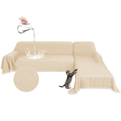 HYZOTEX Waterproof L Shaped Sectional Couch Covers Blanket 2 Piece Sectional Sofa Cover Washable L Shape Sofa Slipcover Jacquard Quilted Furniture Protector for Dogs Pets Cats (XX-Large, Light Beige)