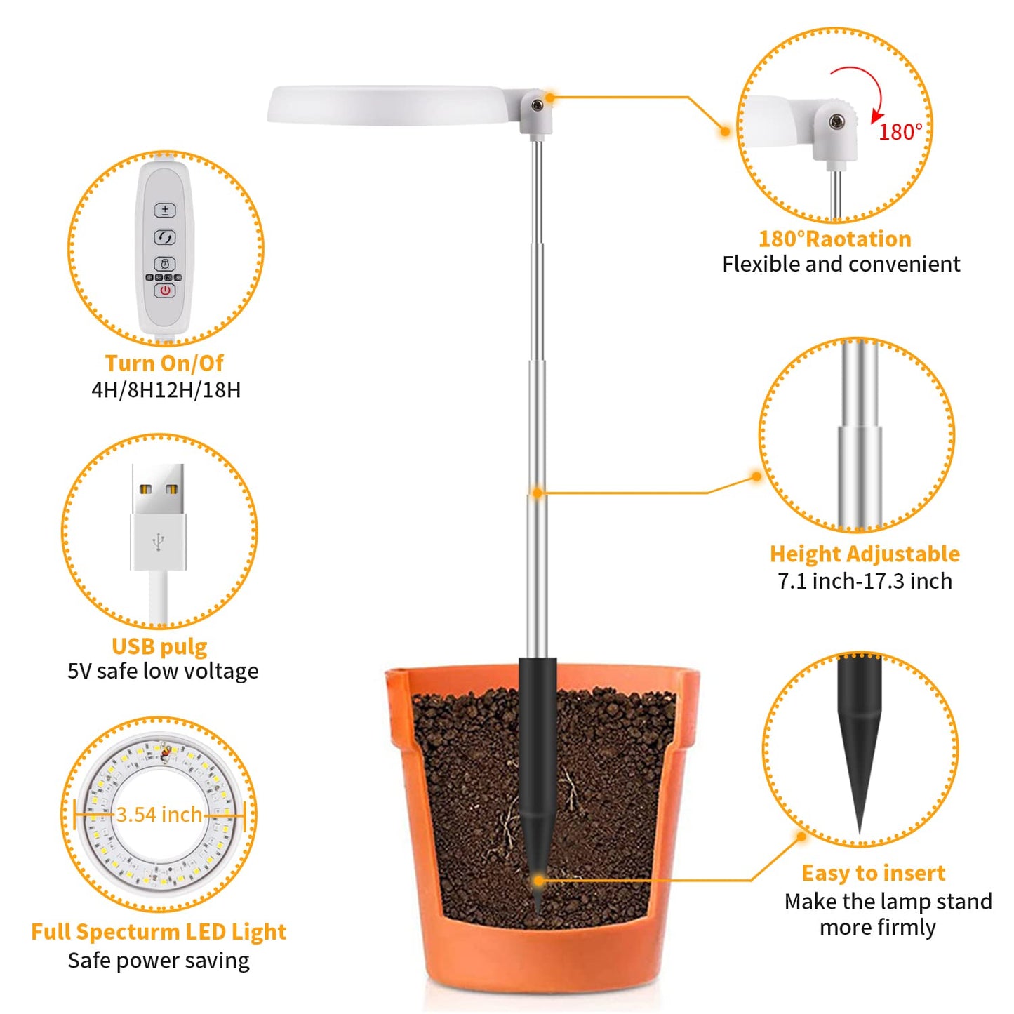 GooingTop LED Grow Light, Halo Plant Growing Lamp for Indoor Plants Growth, White Full Spectrum Low Light for Small Plants,Upgrade Timer 4/8/12/18 Hrs & Variable Spectrum,2 Pack