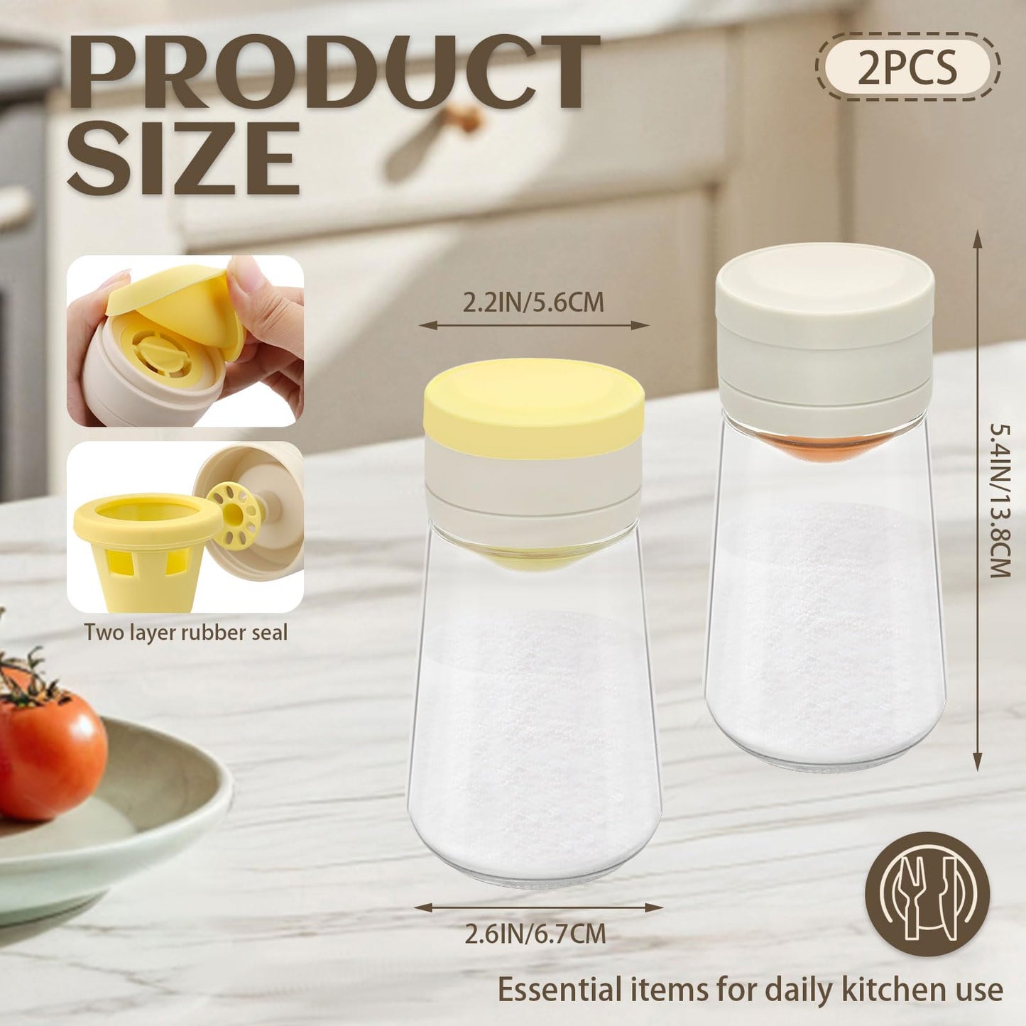 Diakey 2 Pack Salt and Pepper Shakers Set with Lid, Precise Quantitative 0.5g, Moisture-Proof Glass Spice Dispenser Metering Seasoning Bottle Kitchen Salt Control Container