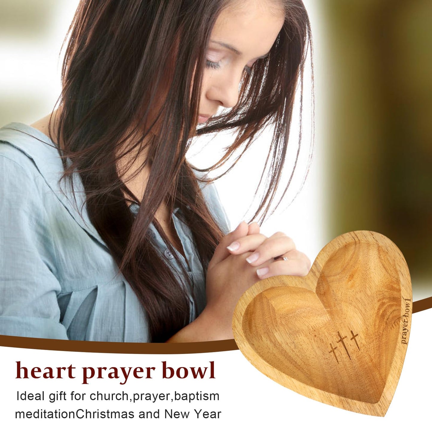 MaiQidd Heart Prayer Bowl,Heart Shaped Wooden Bowl,Wood Decorative Bowls
