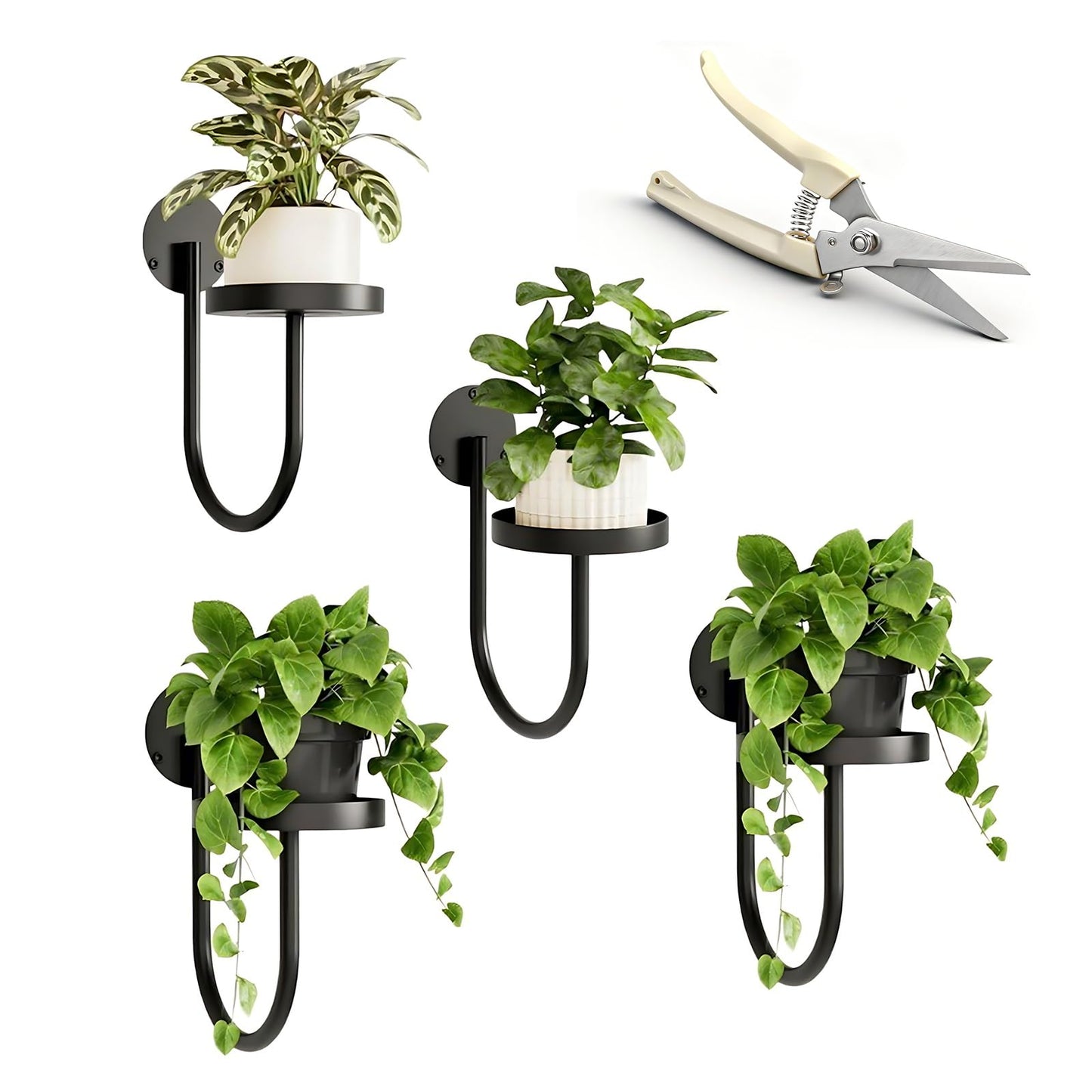 Hanging Planters for Indoor Plants with Garden Shears, 4 Pack Modern Wall Plant Holder & Plant Hanger Indoor, Metal Hanging Planter Set, Window Hanging Plant Holder & Plant Hanger for Home Decor