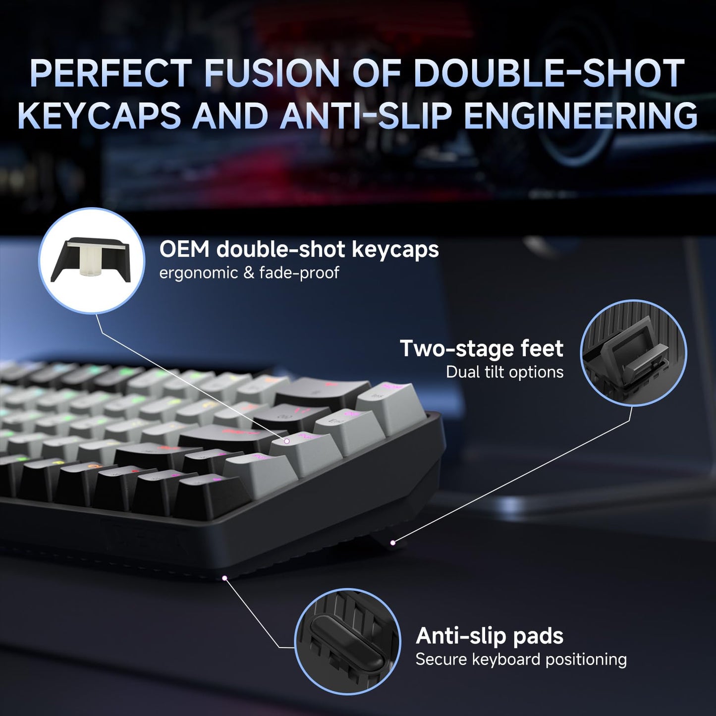 Dierya DK68 Wireless Gaming Keyboard, Triple Mode-Bluetooth/2.4GHz/USB-C Mechanical Keyboard, RGB Backlit, Linear Red Switch for Gaming & Office, Black Grey