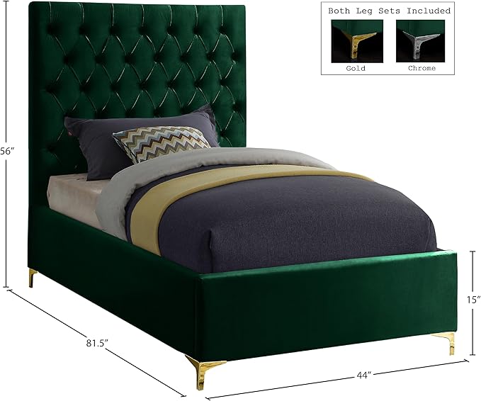 Meridian Furniture Cruz Collection Modern | Contemporary Velvet Upholstered Bed
