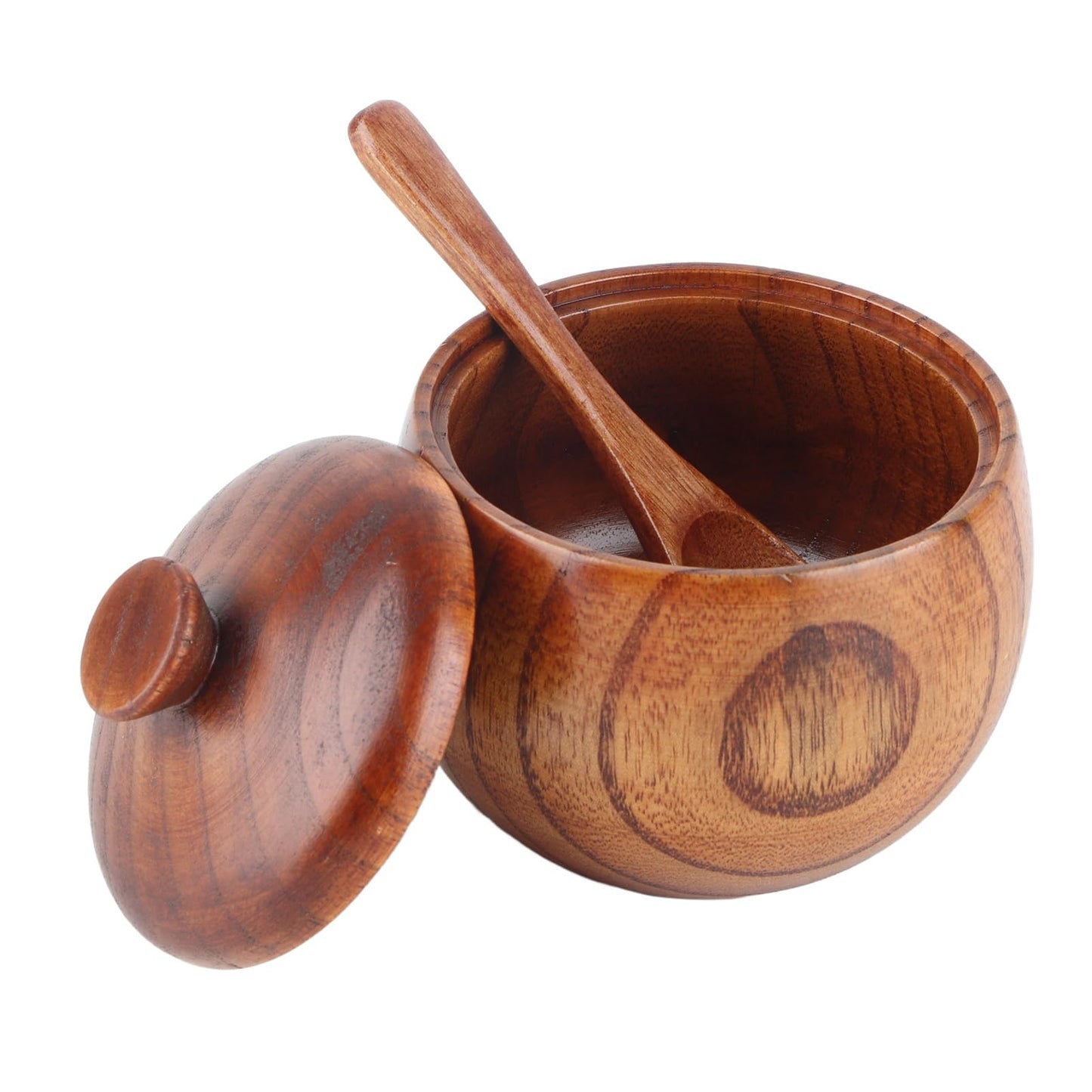Gsycle Wooden Salt Box with Lid & Spoon, Seasoning Pot Sugar Bowl Wood Salt & Spice Jar Box Salt Keeper, Pepper, Tea Container for Kitchen Countertop Restaurant