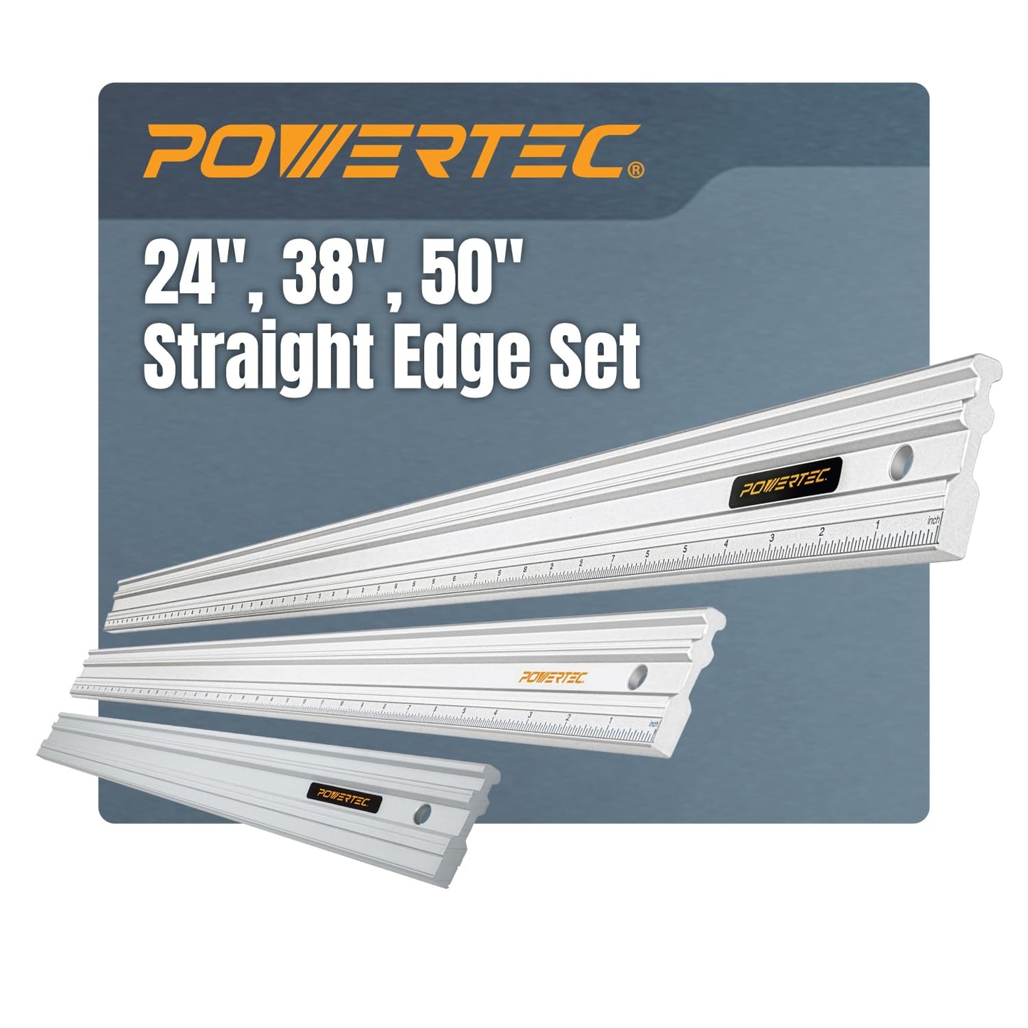 POWERTEC 24, 38 & 50 Inch Machinist Aluminum Straight Edges, for Checking Surface Warp, Marking/Scribing Lines - Used w/Feeler Gauges for Automotive Repairs, Cylinder Head Checks (71720V)