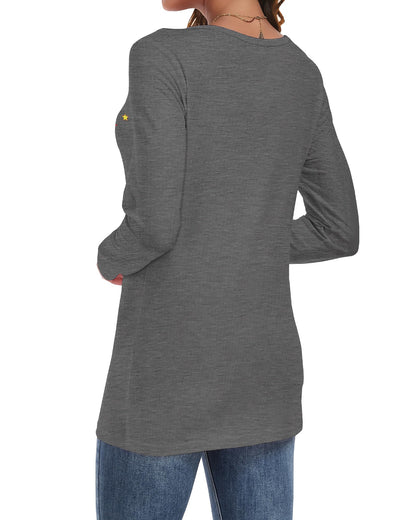 Long Sleeve Shirts for Women Basic Crew Neck Fall Tops Casual Fit T Shirts, Christmas Tree, L