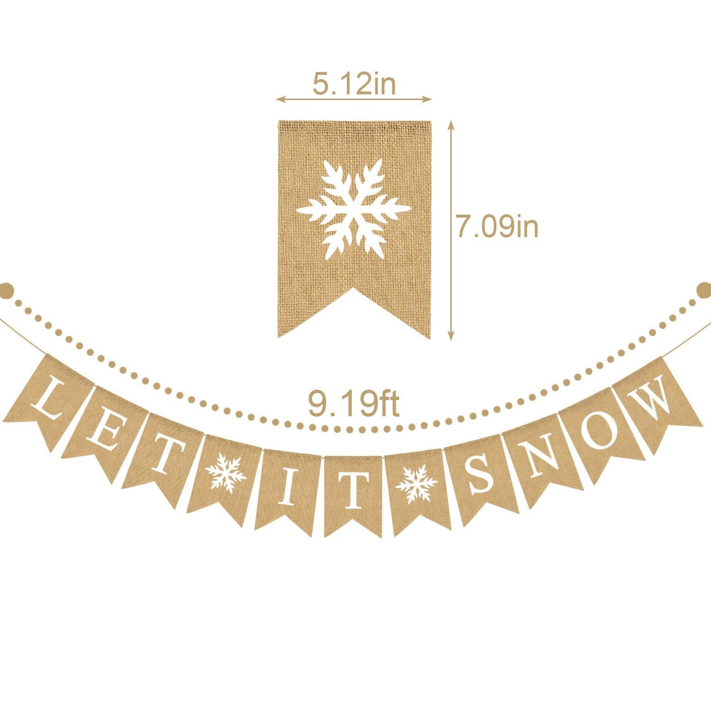 Rainlemon Jute Burlap Let It Snow Banner with Snowflake Winter Christmas Party Fireplace Mantel Garland Decoration