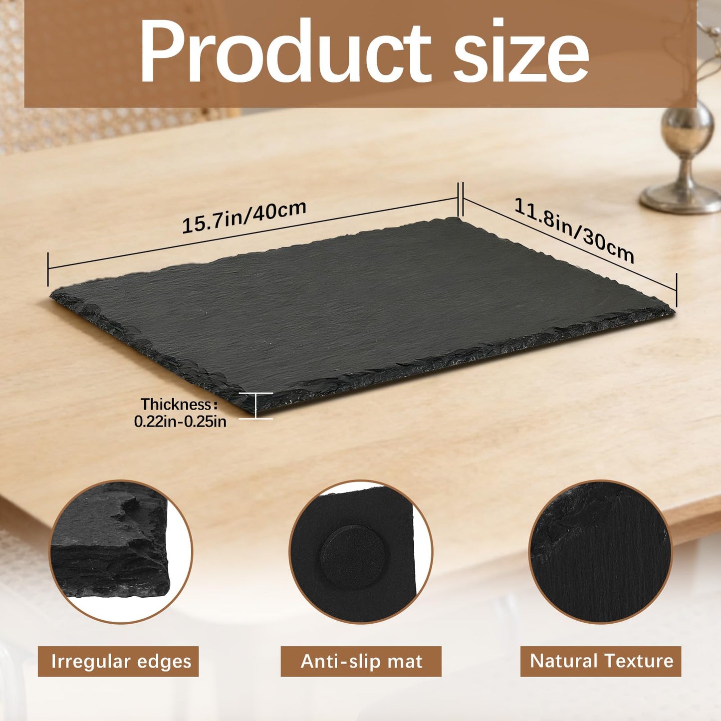 DASSNANE 2PCS 16inch*12inch slate cheese board tray charcuterie boards slate placemats,Natural food contact safe stone,Suitable for sushi, party, gift, fruit, meat