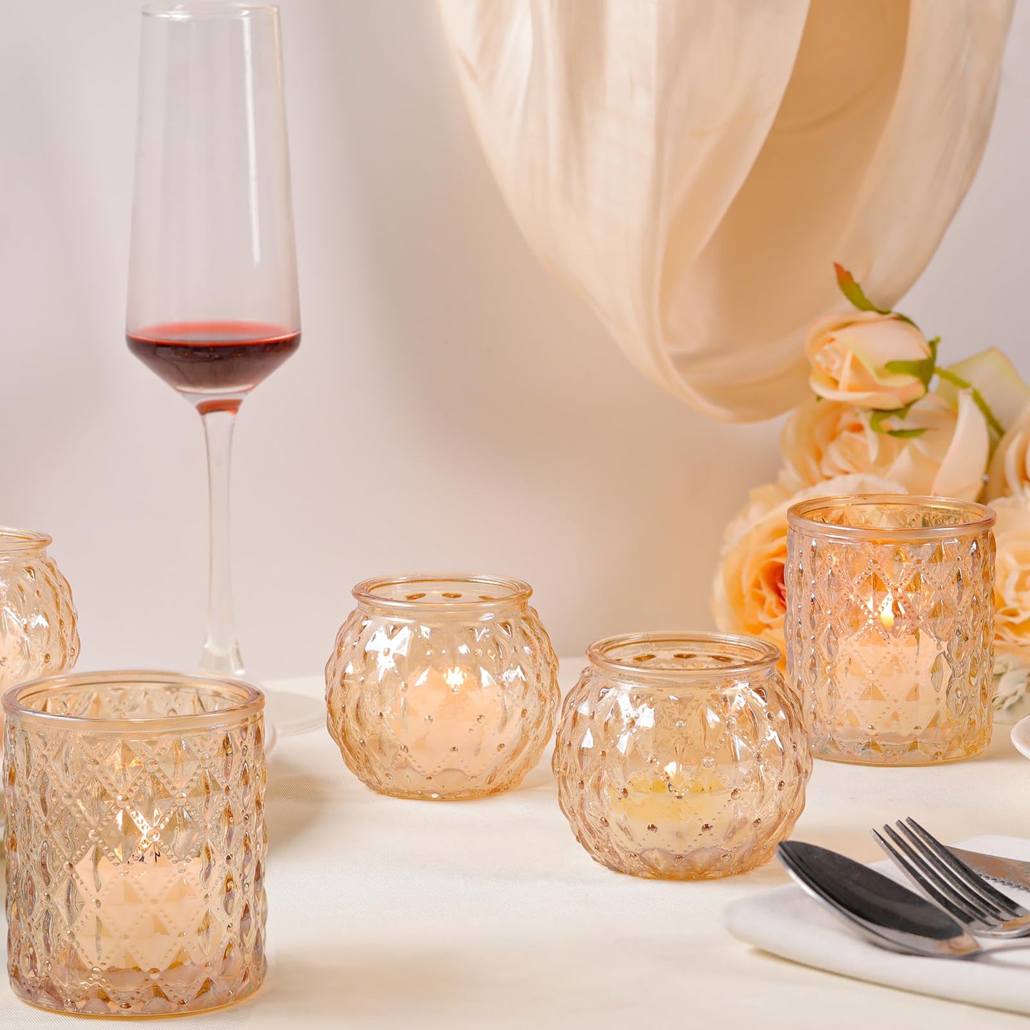 DARJEN Gold Votive Candle Holders- 10Pcs Glass Tealight Candle Holder, Size Upgrade Design for Home Decor, Elegant Candle Holder for Party & Dinner Table Centerpieces, Living Room Decor Gifts