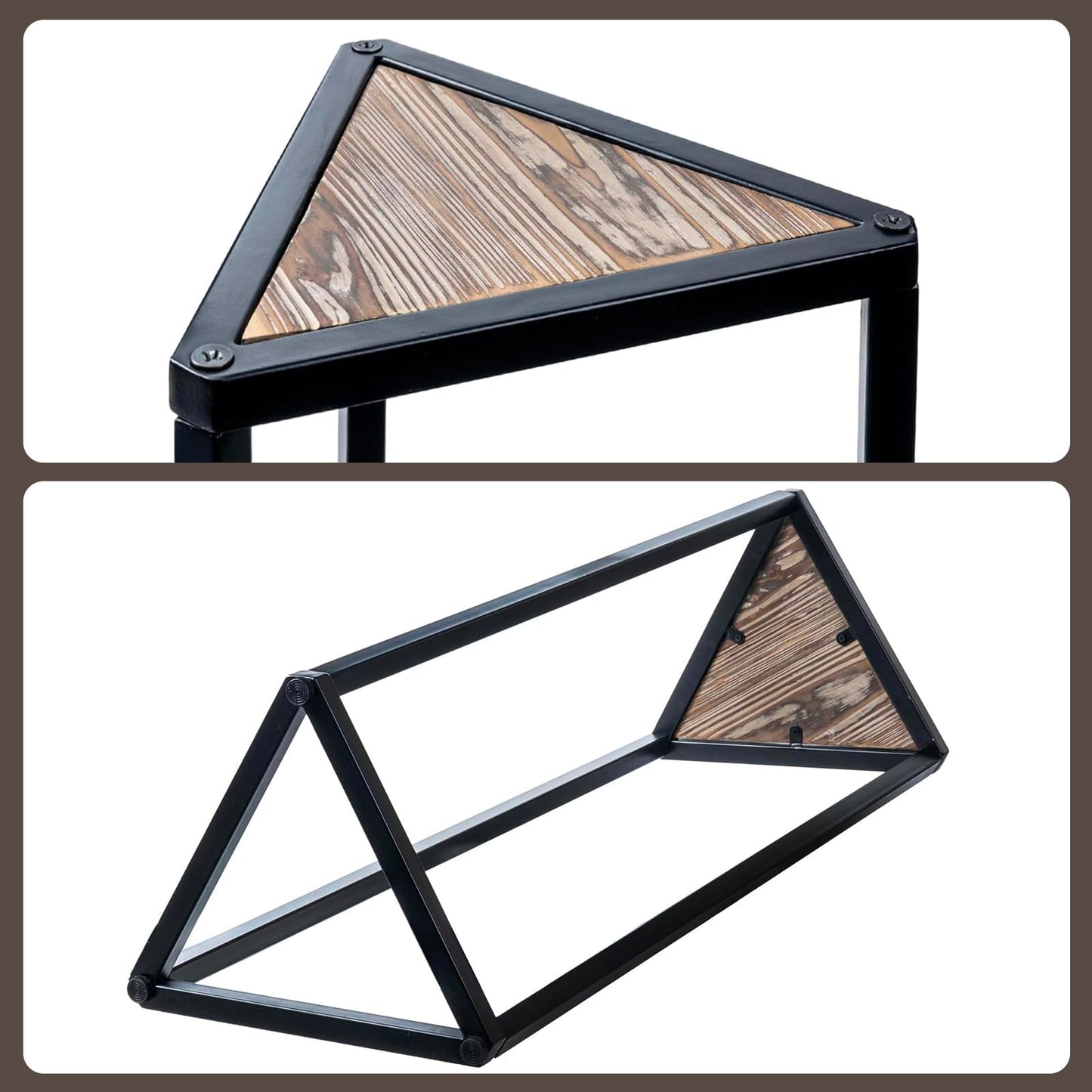 MyGift 36 Inch Tall Plant Stand Indoor - Modern Triangular Corner Plant Stand, Large Torched Wood and Black Metal Frame Plant Pot Pedestal Holder