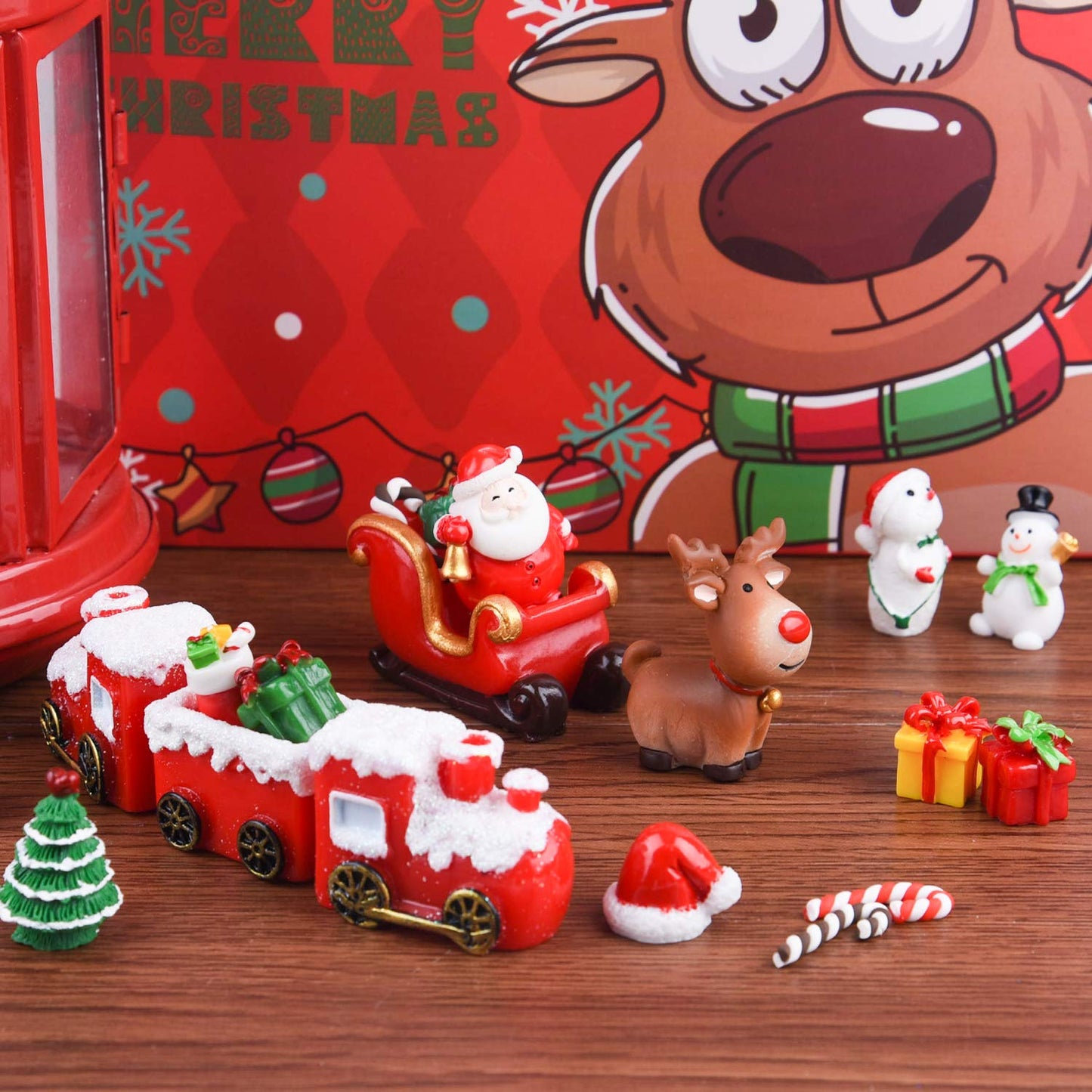 MIAHART 40pc Miniature Christmas Ornaments - Mini Resin Micro Landscape Ornaments with Trees, Santa, Snowman, Wreath, Bells for Christmas Party Supplies, Fairy Garden Accessories
