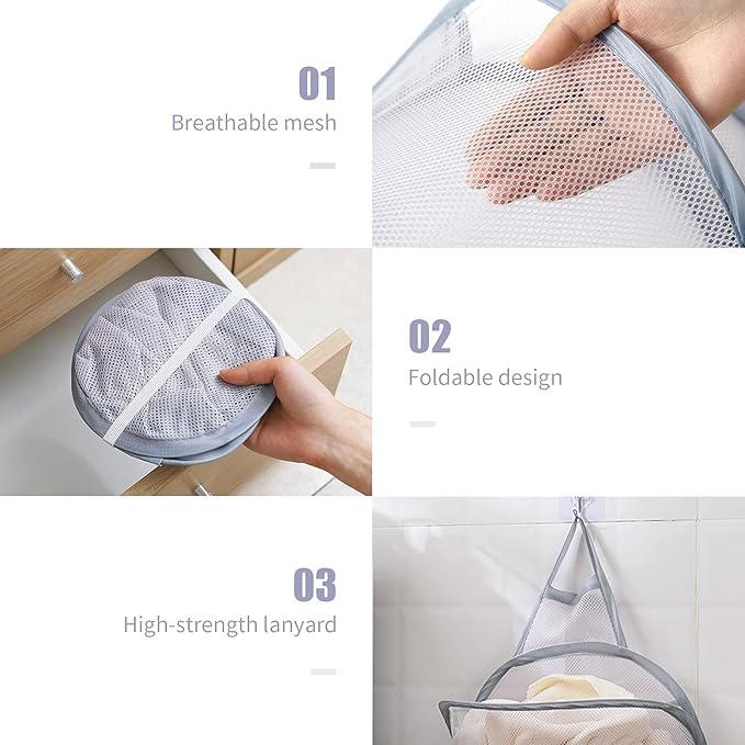 Pop-up Hanging Laundry Hamper Small Mesh Laundry Basket 2 Pack Foldable Hamper