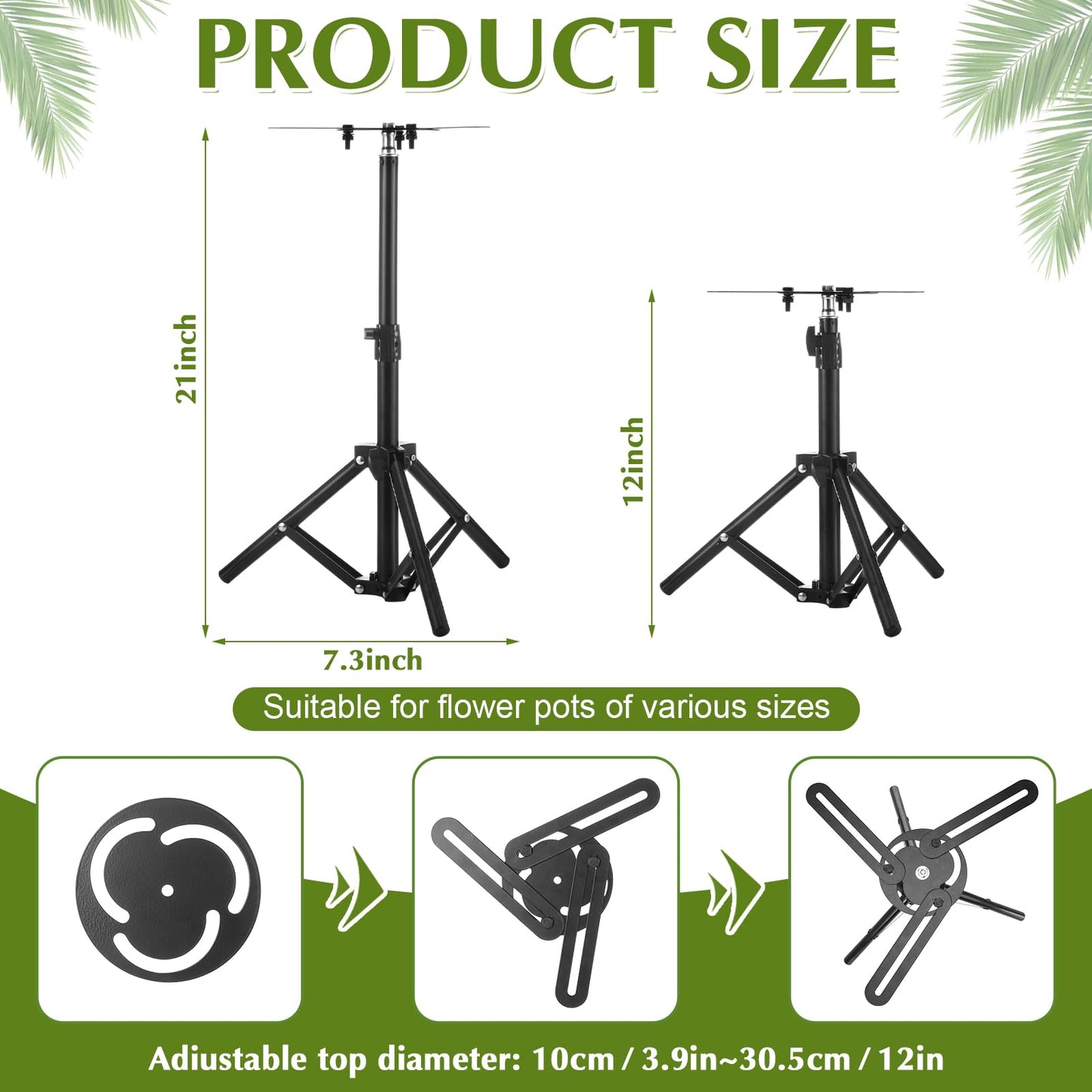 Otoolling 2 Pcs Adjustable Planter Risers for Inside Pots Metal Plant Inserts Fillers for Large Flower Pots Tall Tapered Planter Lift Stand for Indoor Outdoor Tall Containers (12-21" Rise, 4-12" Top)