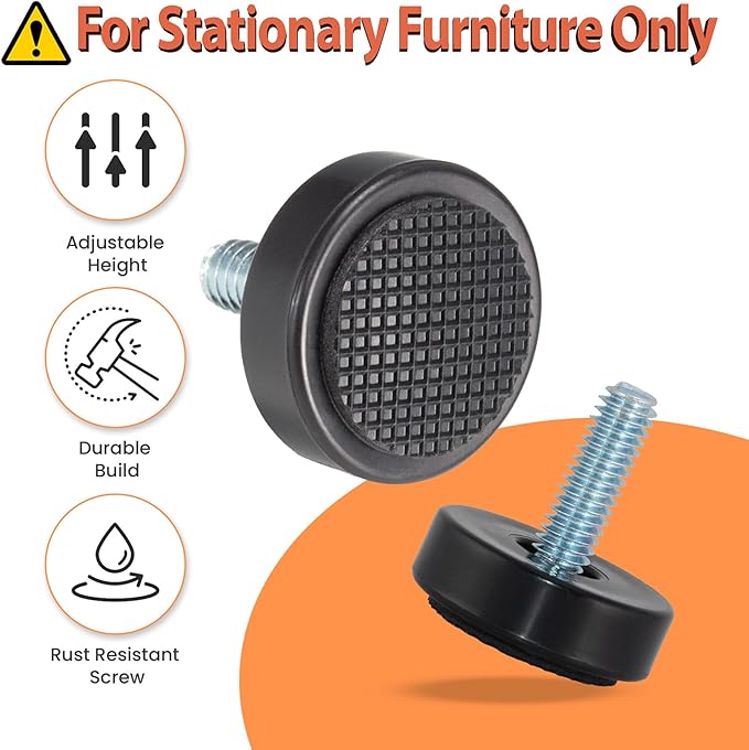 M6 Adjustable Furniture Leveler, 16 Pack Rubber Leveling Feet Screws in Threaded