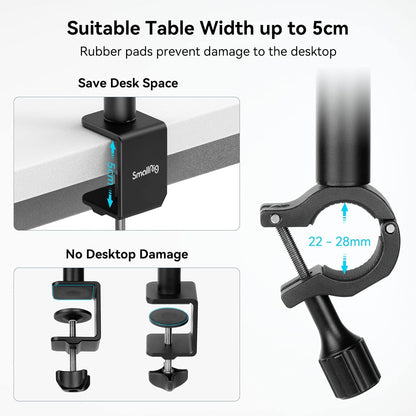 SmallRig Camera Desk Mount Table Stand with Magic Arm and 1/4" Ball Head, 13"-35.4" Adjustable Light Stand, Tabletop C Clamp for DSLR Camera, Ring Light, Live Streaming, Photo Video Shooting - 3992