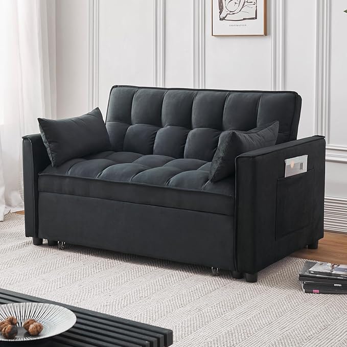 Futon Sofa Bed, Modern 3 in 1 Convertible Sleeper Sofa, Pull Out Couch Bed