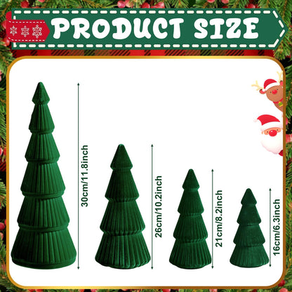 5 Pieces Christmas Velvet Trees Set Modern Christmas Decor 4 Szies Christmas Velvet Cone Trees Table Decoration Winter Decoration for Entryway Mantle Farmhouse(Green)