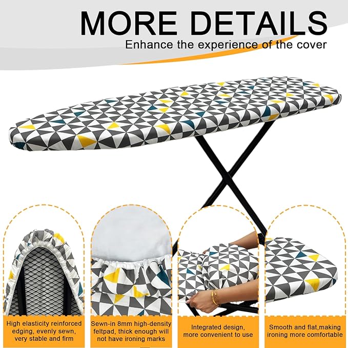 Ironing Board Cover and Pad, Sewn-in Thick Feltpads, Elastic Edge, Fits