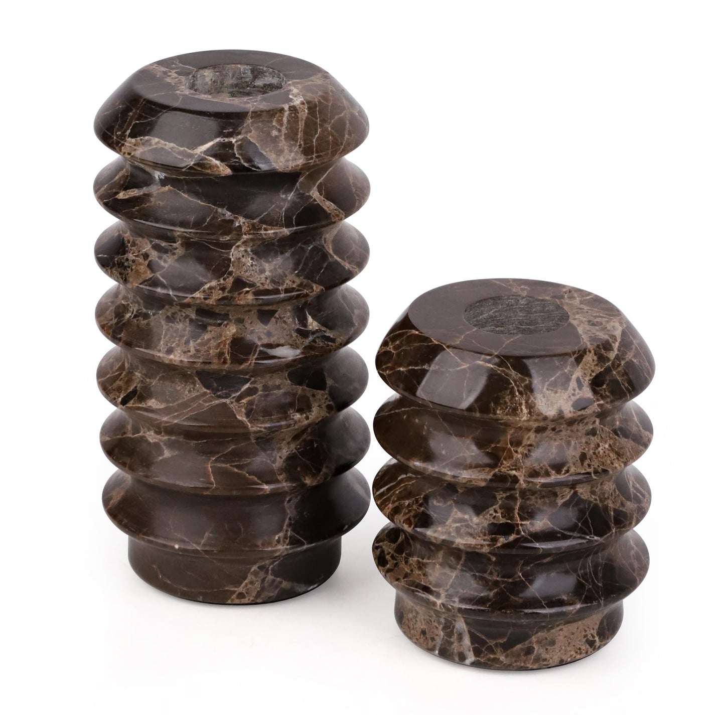HofferRuffer Marble Candlestick Holders, Set of 2 Natural Stone Candle Holder Decorative Candle Stands for Wedding, Dinning, Party, Table Centerpieces, Fits 3/4'' Thick Candles (MarbleBrown)