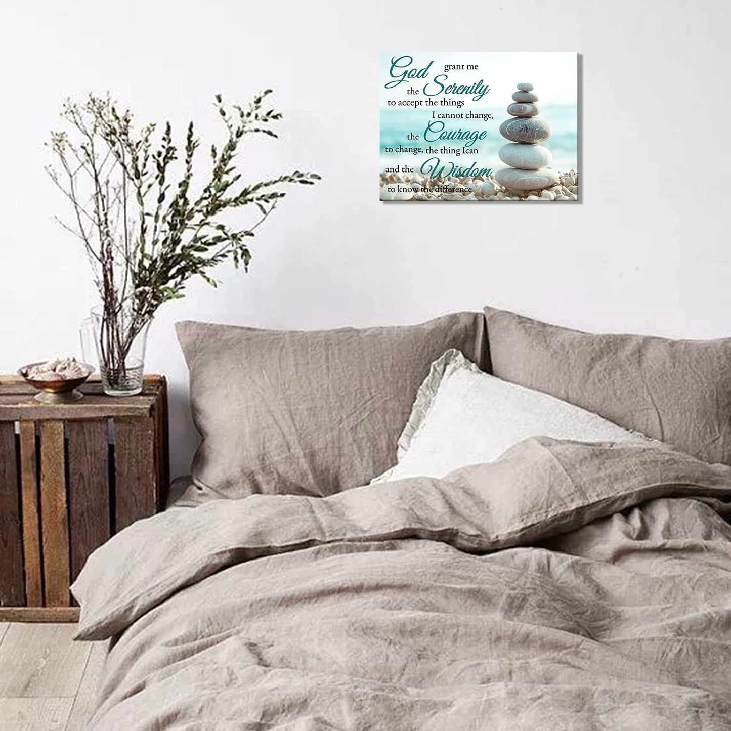 Serenity Prayer Bathroom Wall Art Beach Zen Canvas Prints Scripture Christian Pictures Beachy Office Home Decor for Bedroom Dining Living Room 16"x12"