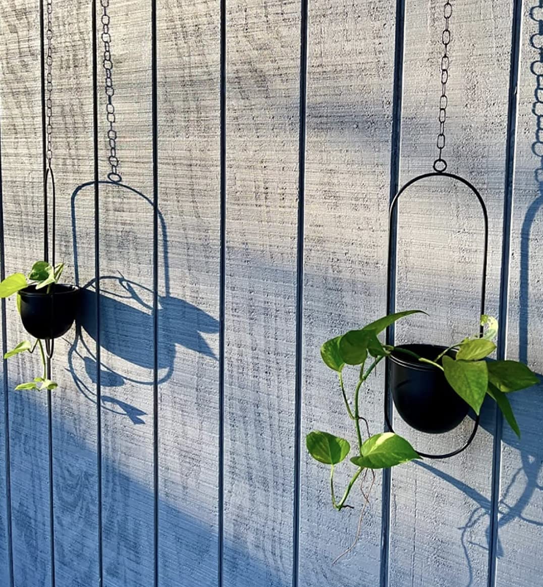Eco Joy Shineloha 2 Pack Hanging Planters for Indoor Plants with 5.5" Pot + Ceiling Hook | Black Hanging Planter, Metal Plant Hanger, NO Plant incld