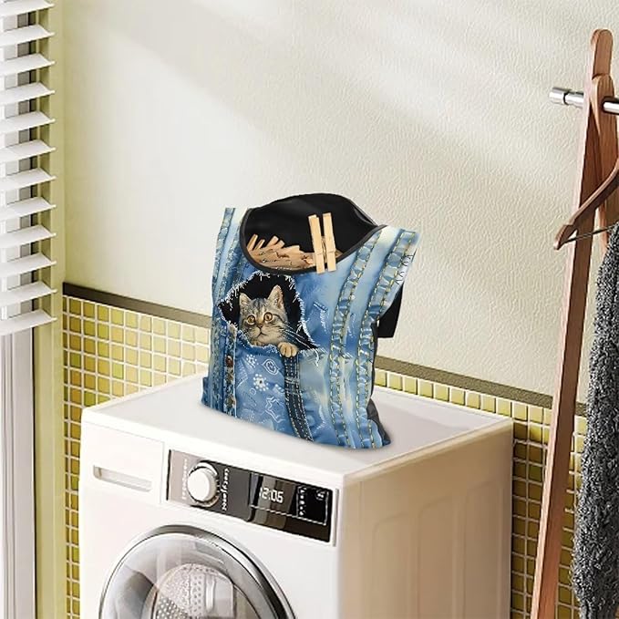 Cat Pin Bag with Hanging Rope, Laundry Hanging Bag, Fits Clothes Lines