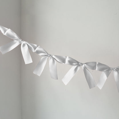 Eanjia Pre-Assembled White Bow Garland - 6ft Elegant Church Wedding Decor, Baby Shower Banner & Bridal Shower Backdrop, Thick Satin No DIY Needed! Baby Room Bed Decor (White, 6ft)