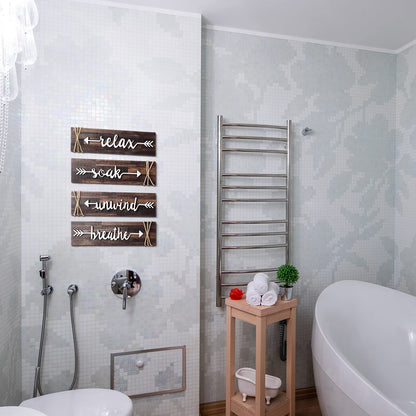 Jetec 4-Piece Farmhouse Rustic Bathroom Wall Art: Soak, Relax, Unwind, Breathe - Brown Wooden Signs with Arrows - Bathroom Decor