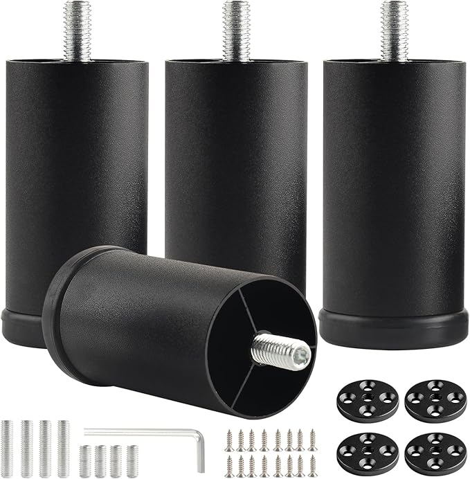 4-Pack 3 Inch Black Furniture Cabinet Metal Cylinder Risers Legs M8 Screw in