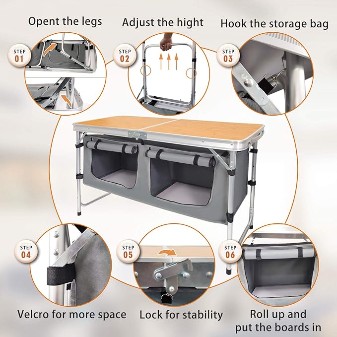 CampLand Outdoor Folding Table Aluminum Lightweight Height Adjustable
