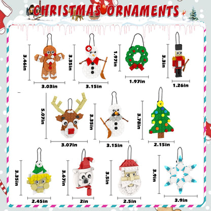 DECMIOX Christmas Ornaments Building Set, 11-in-1 Christmas Tree, Wreath, Santa, Reindeer, Gingerbread, Polar Bear, Snowflake, 2025 Xmas Holiday Stocking Stuffer Toys Gifts for Kids Boys Girls