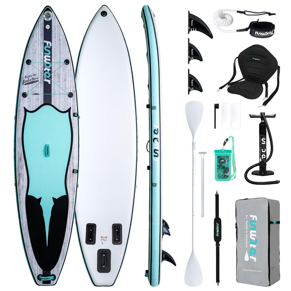 FunWater Inflatable Stand Up Paddle Board 10'6"/11"/11'6" Paddle Board for Adults & Youth, Paddleboards Inflatable with Premium SUP Accessories, Wide Stable, Non-Slip Comfort Deck (Grey/Blue/Black)