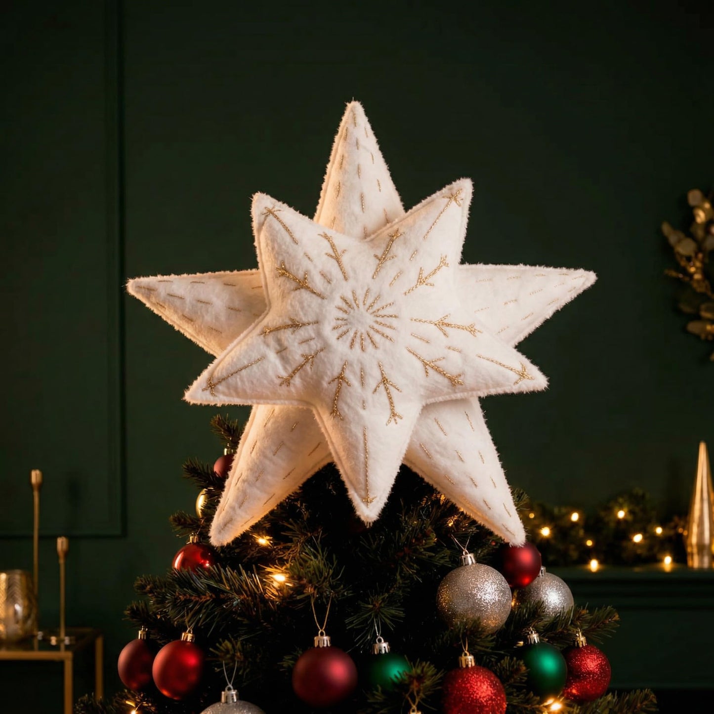 TORAKIP Felt Star Christmas Tree Topper 8.7" x 8.7" (22 x 22 cm) – Soft White Tree Top Star Decoration, Lightweight Scandinavian Farmhouse Holiday Decor, Cozy Felt Christmas Tree Topper