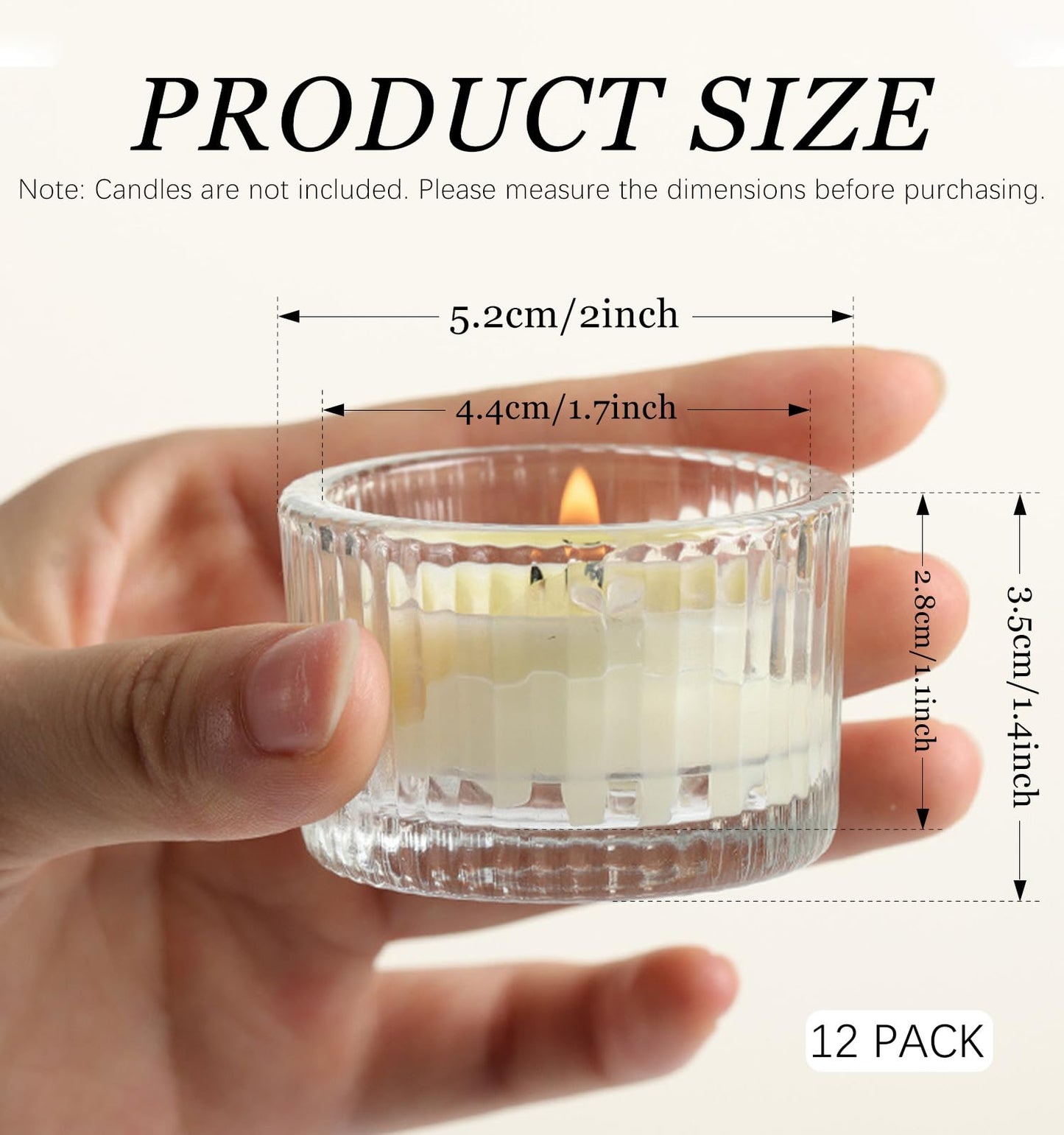 Clear Glass Votive Candle Holders 12 Pack, Small Glass Cups for Tea Lights, Wedding Centerpieces, Table Decorations, Home Decor, Party Favors, Bulk Set of 12